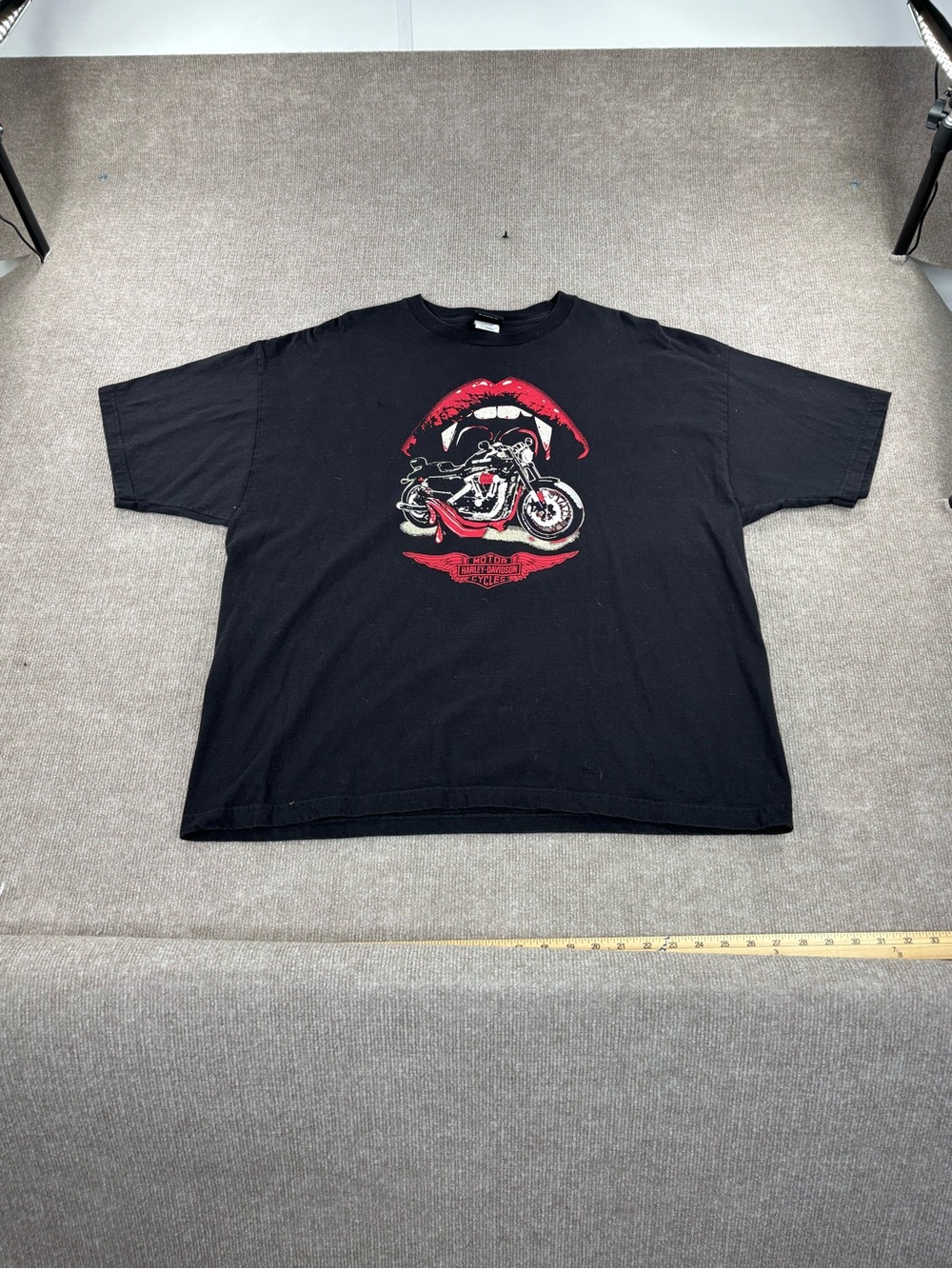 Harley Davidson Graphic T-Shirt Mens 2XL Black Vampire Lips Biker Tee